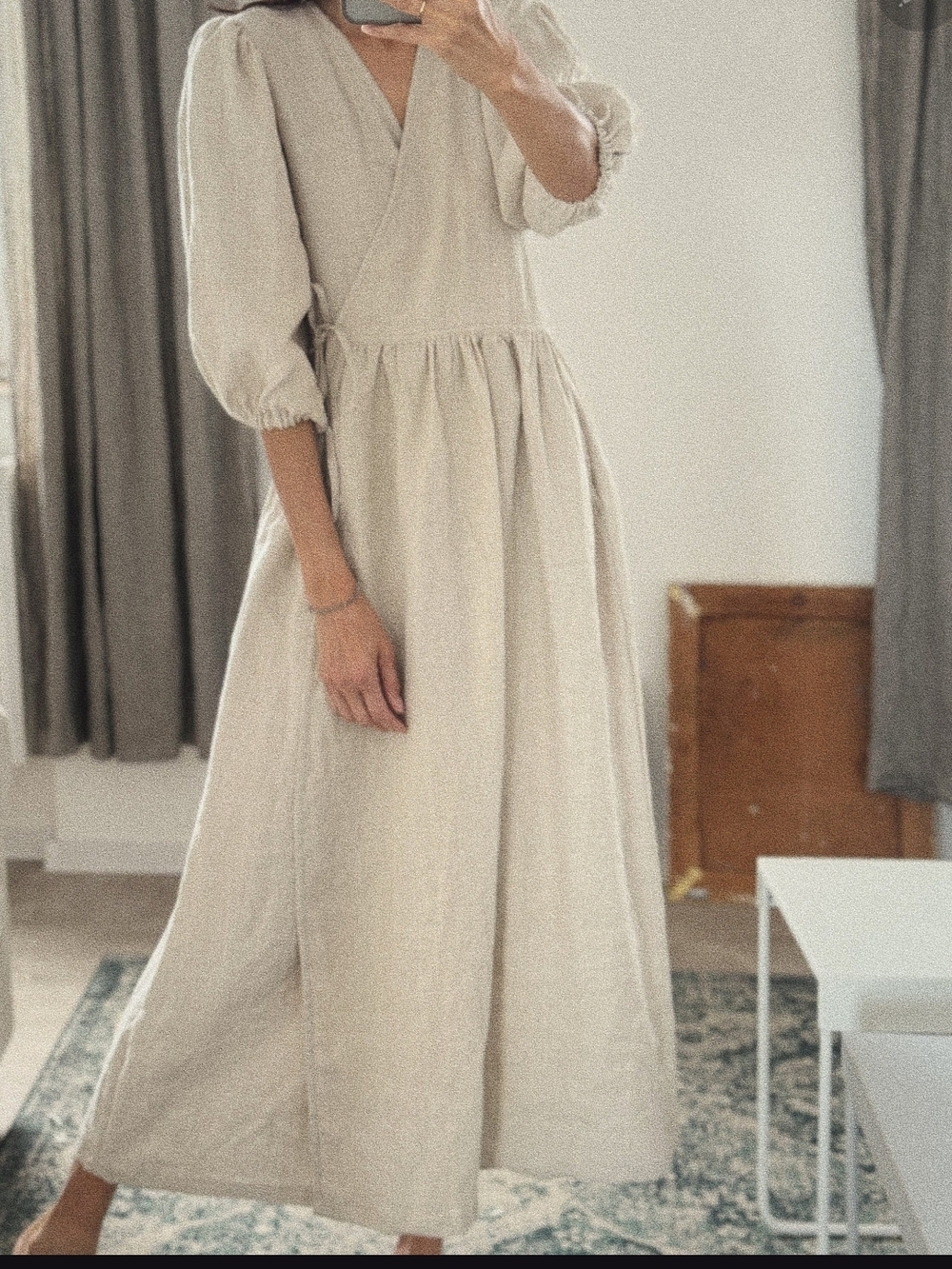 Linen Wrap Dress Check Gingham Simply Grey Life - Picture 3 of 4